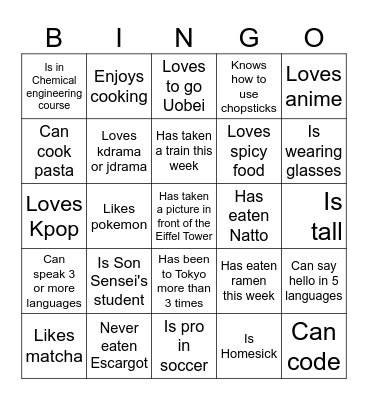 CULTURE BINGO Card