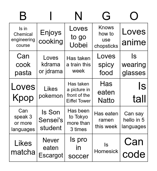 CULTURE BINGO Card