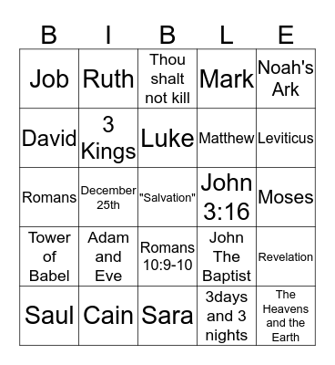 "Bible Bingo" Bingo Card