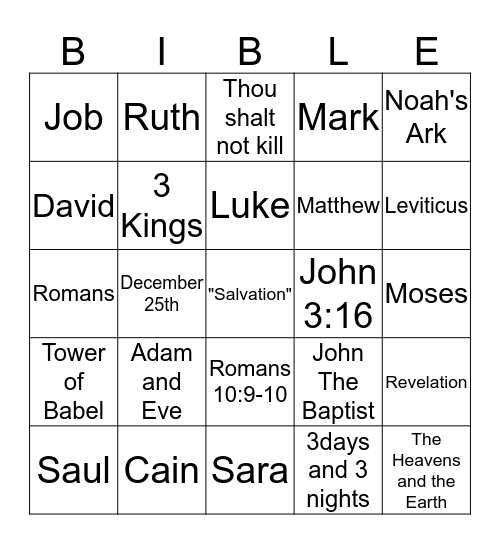 "Bible Bingo" Bingo Card