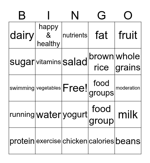 Healthy Bingo Card