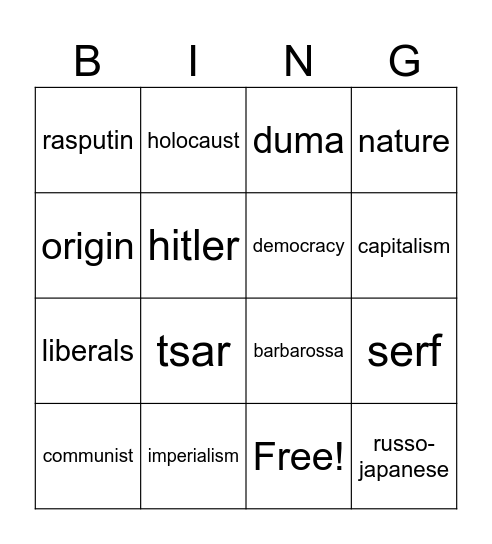 Year 9 Bingo Card