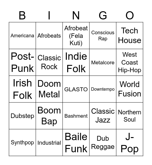 GLASTO BINGO Card