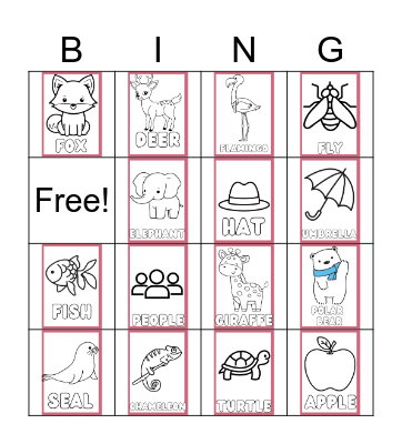Animal  Bingo Card