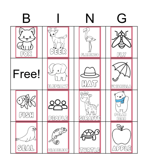 Animal  Bingo Card