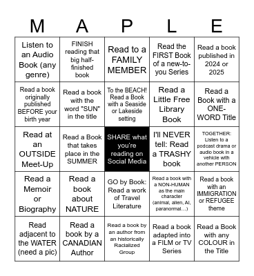 Summer Reading BINGO - Virtual Canadian SBC Bingo Card
