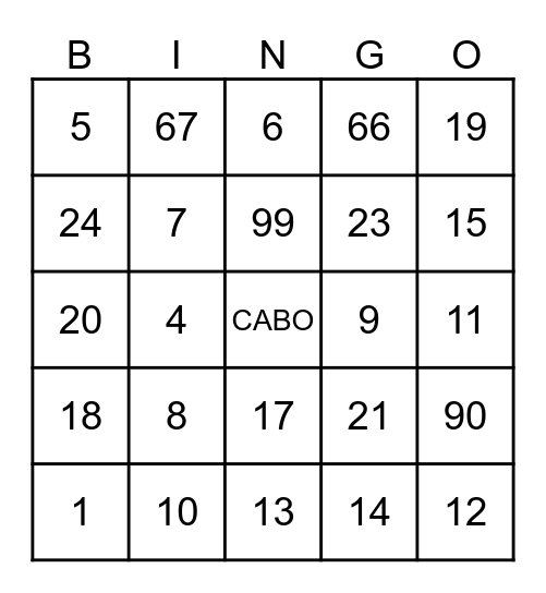 Vrijdag 27 juni Bingo Card