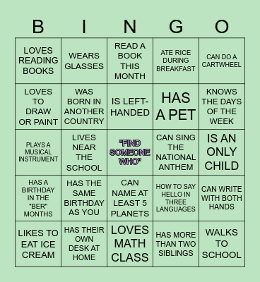 Getting to know each other Bingo Card