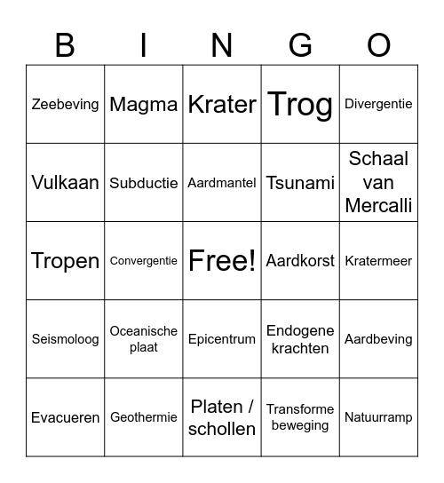 Begrippenbingo Card