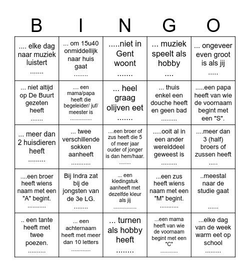 Zoek iemand die... Bingo Card