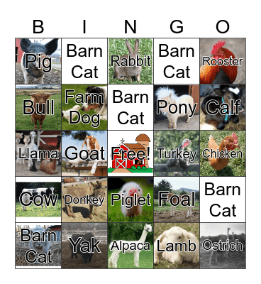 Farm Animal Bingo Card