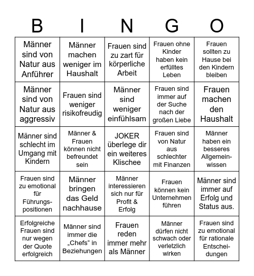 Klischee Bingo Card
