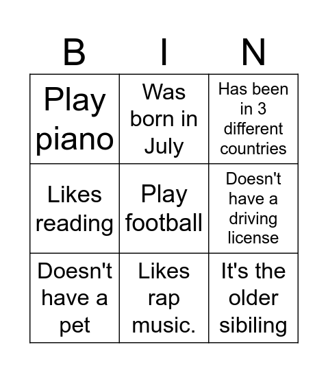 Untitled Bingo Card