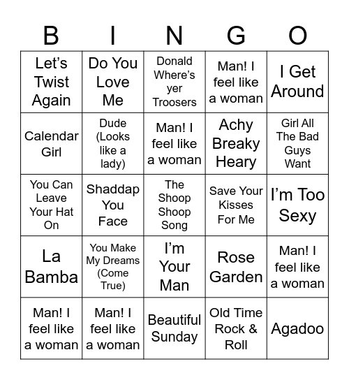 Jukebox Bingo Round 1 Bingo Card