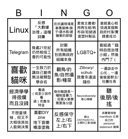 Anarchy Bingo Card