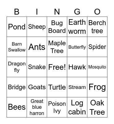 Westmoor Nature Bingo! Bingo Card
