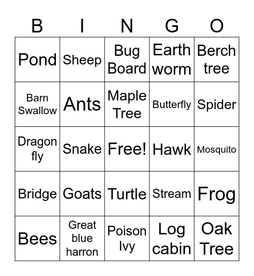 Westmoor Nature Bingo! Bingo Card