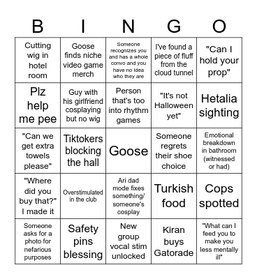 Tekko Bingo Card