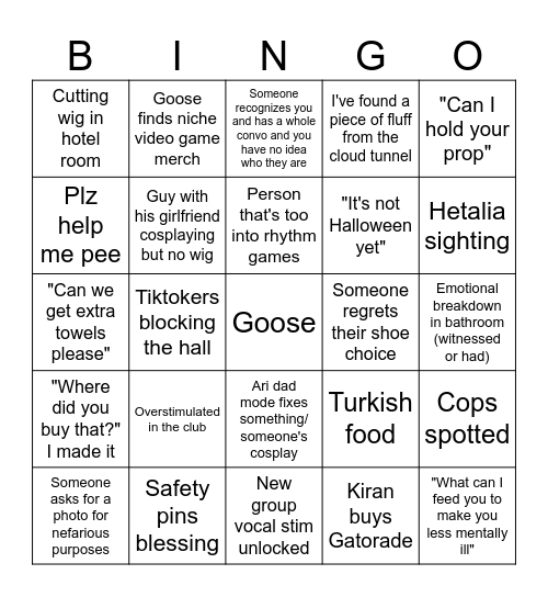 Tekko Bingo Card