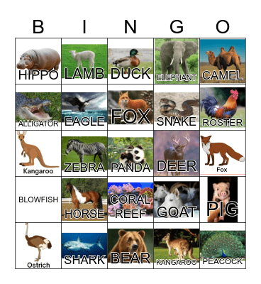 ANIMAL Bingo Card