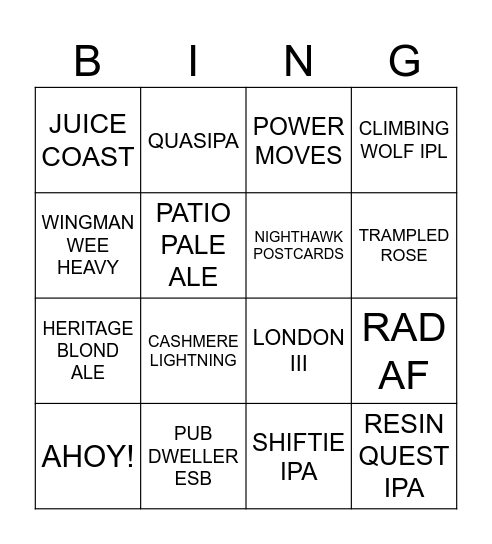 BOOZY BINGO Card