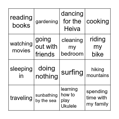 What will you be doing during the holidays? Bingo Card