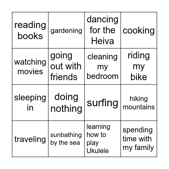 What will you be doing during the holidays? Bingo Card