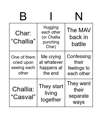 Challia & Char in last episode Bingo Card