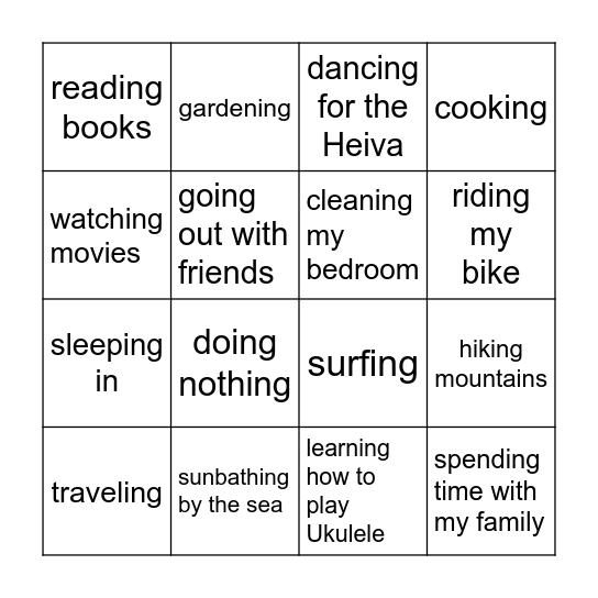 What will you be doing during the holidays? Bingo Card