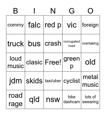 dashcams Bingo Card