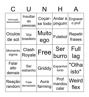 Cunha Bingo 2.0 Bingo Card