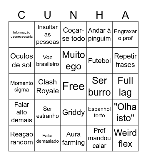 Cunha Bingo 2.0 Bingo Card