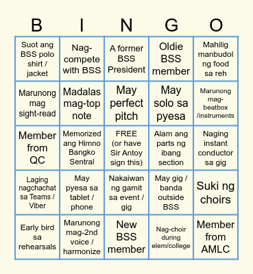 KNOW YOUR BSS Bingo Card