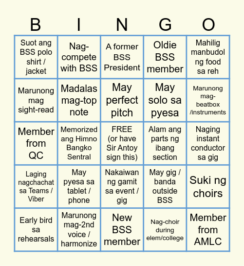 KNOW YOUR BSS Bingo Card