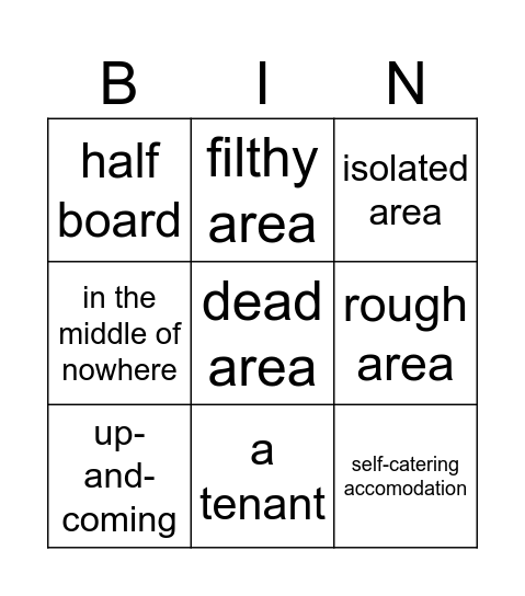 Describing areas Bingo Card