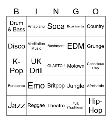 GLASTO BINGO Card