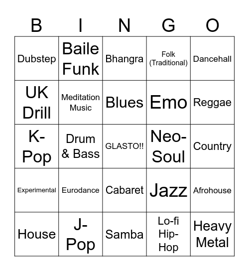 GLASTO BINGO Card