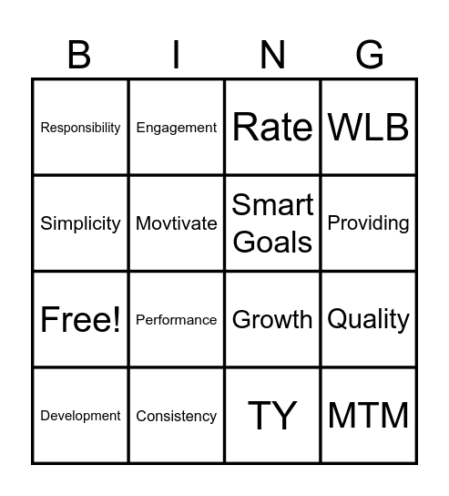 Training Bingo Card
