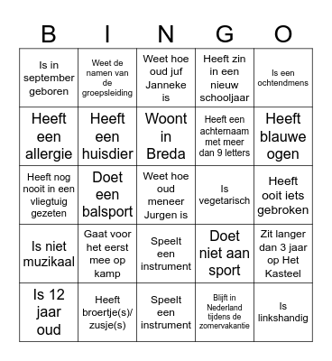 Kennismaking groep 2e Bingo Card