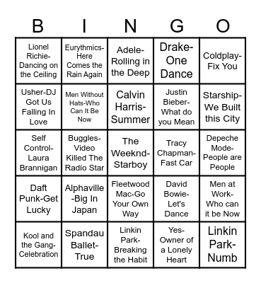 1969-Musical Bingo Card