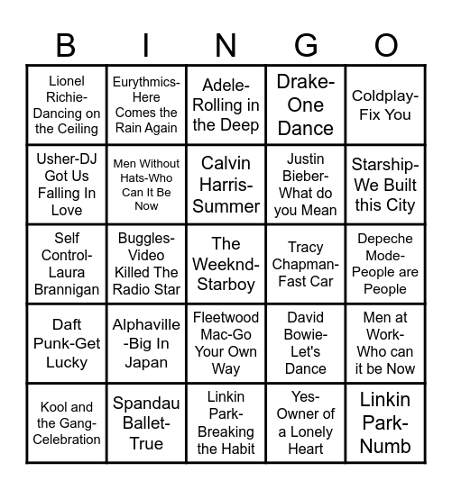 1969-Musical Bingo Card