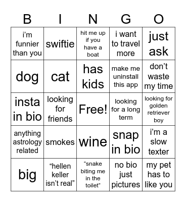 hinge bingo 2.0 Bingo Card