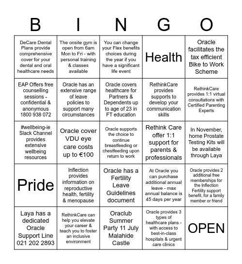 Pride Health Bingo! Bingo Card