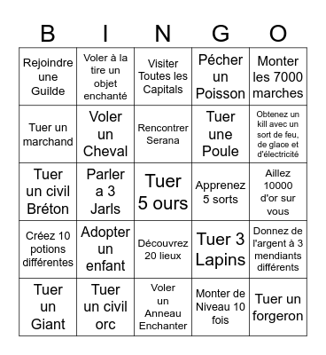 Skyrim Bingo FR Bingo Card