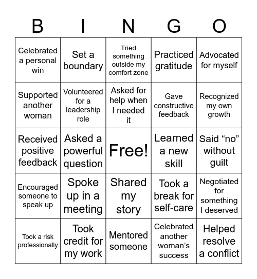 Women Empowerment Bingo Card