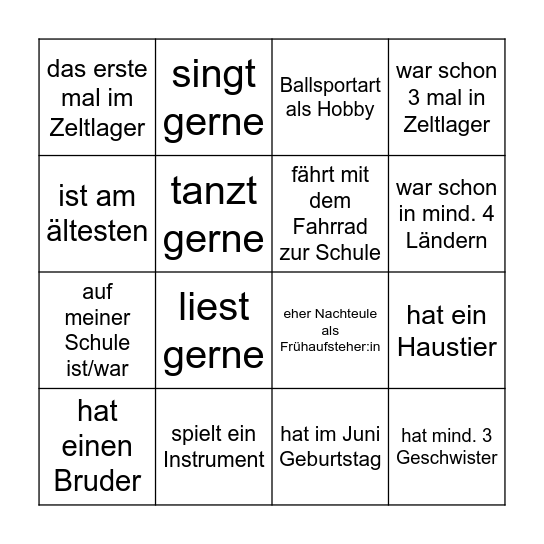 Zeltlager Bingo Card