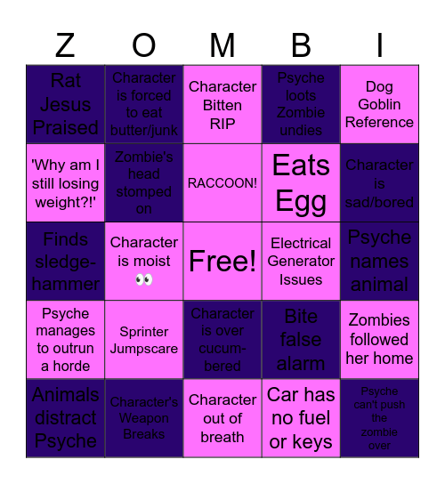 Project Zomboid - Campfire Bingo Card