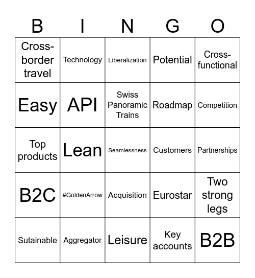 Rail Europe Company Bingo! Bingo Card