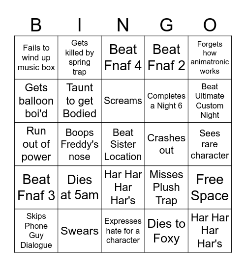 Wolf's Fnaf Bingo Bonanza Bingo Card