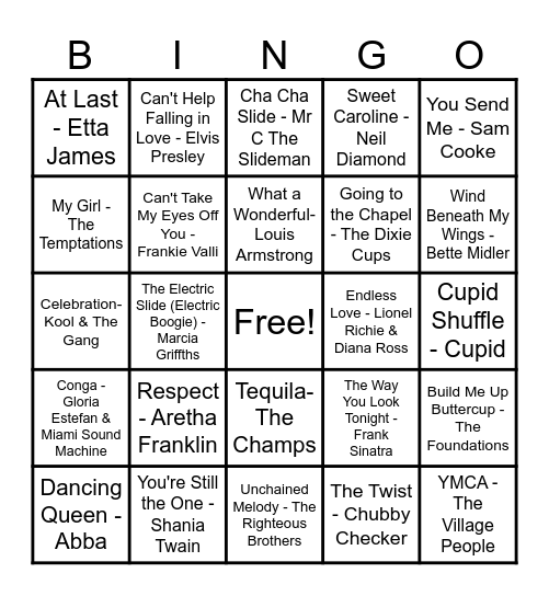 South River Senior Center - Wedding Songs Bingo Card